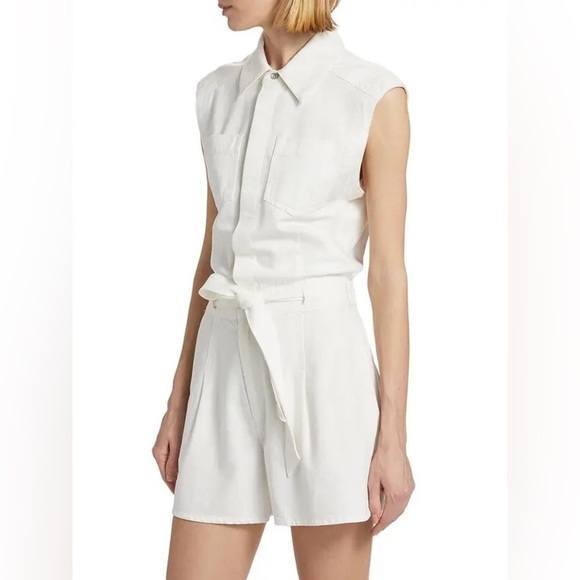 Rag & Bone Eliza Denim Sleeveless Belted Romper in White | Size S - Picture 5 of 11